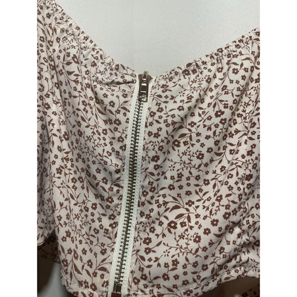 Floral Print Long Sleeve Crop Top, M, Front Tie, Back Zipper By Cotton Candy LA - Picture 4 of 6